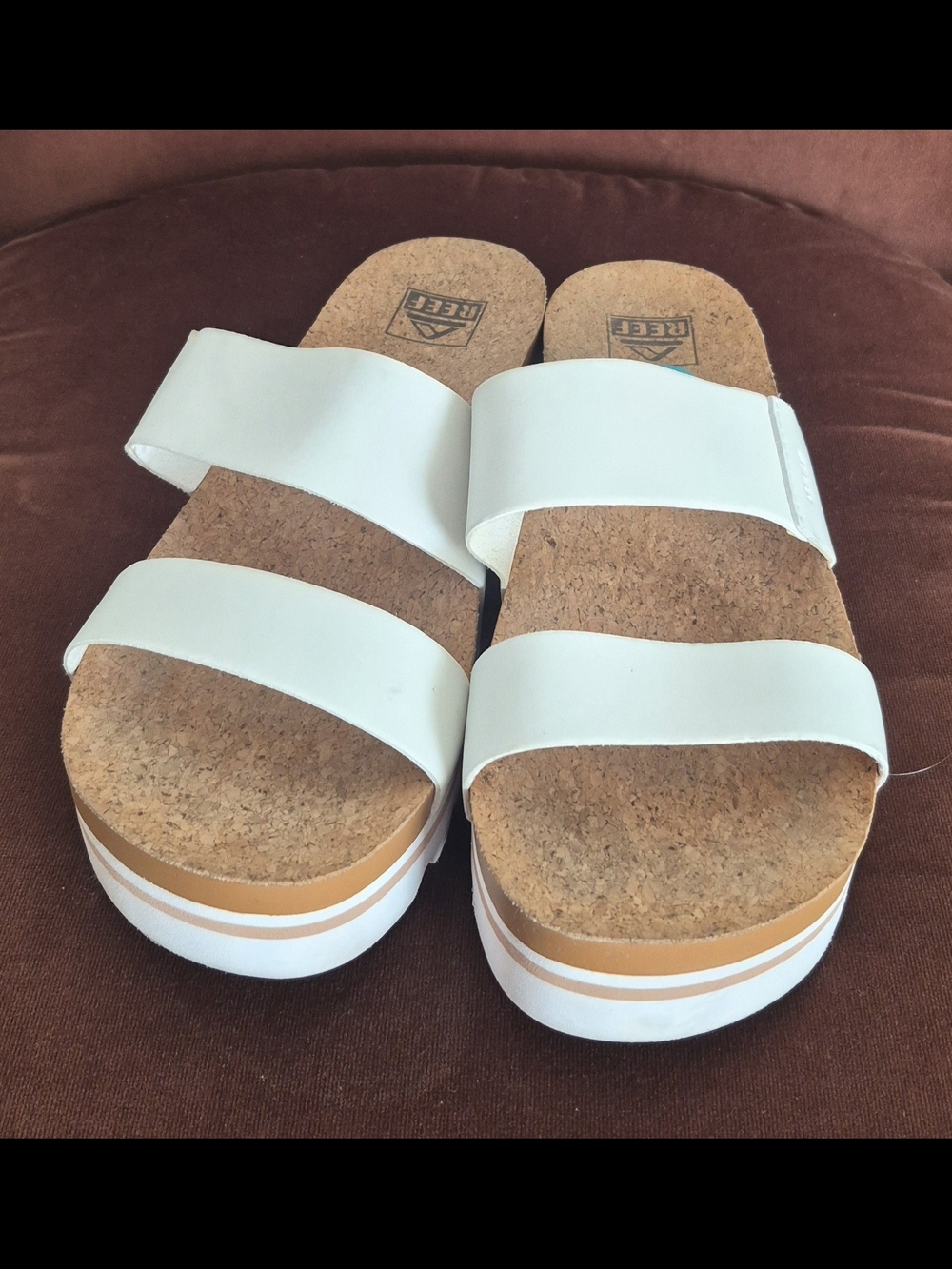 Reef White Cork-Platform Double Strap Slide Sandals